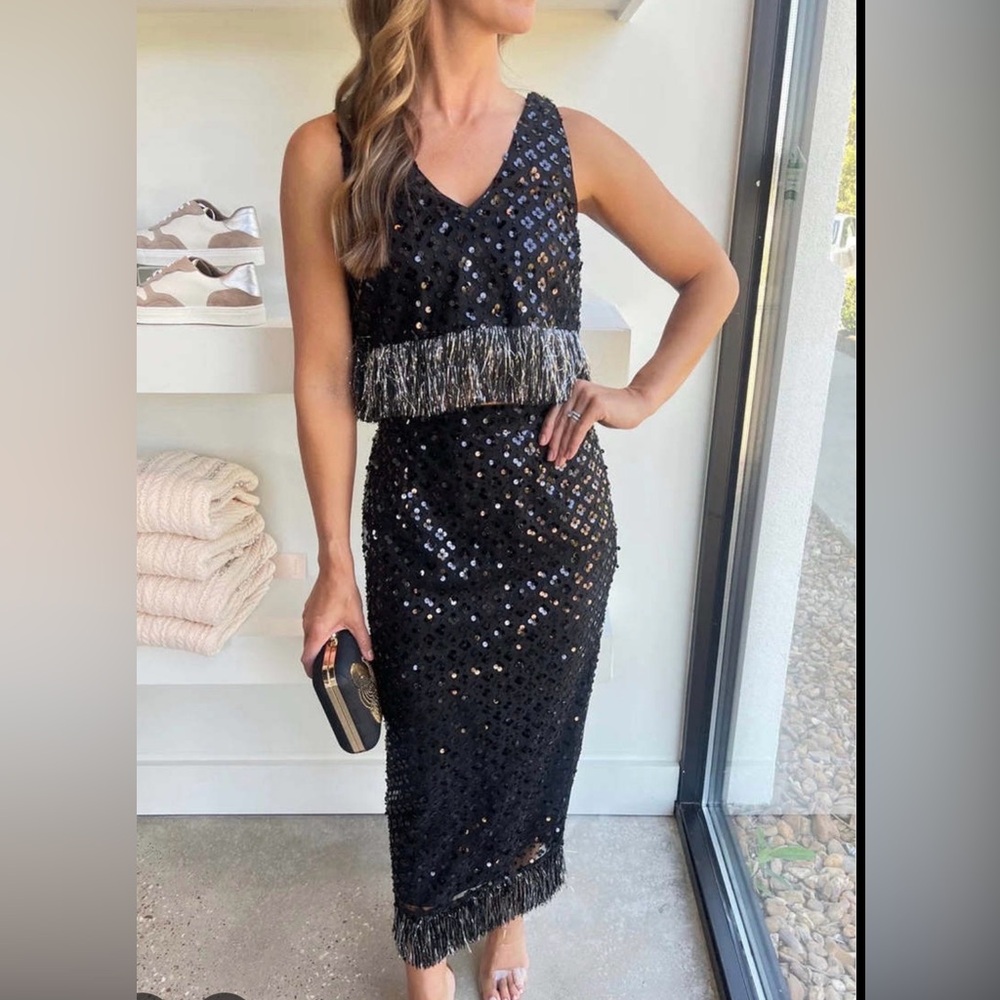 SAYLOR Randall Sequin Top & Skirt, Size Small